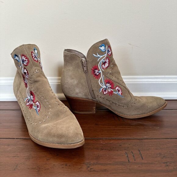 Carlos by Carlos Santana Shoes - Carlos Santana Vivien Embroidered Leather Suede Ankle Booties Block Heel Shoes
